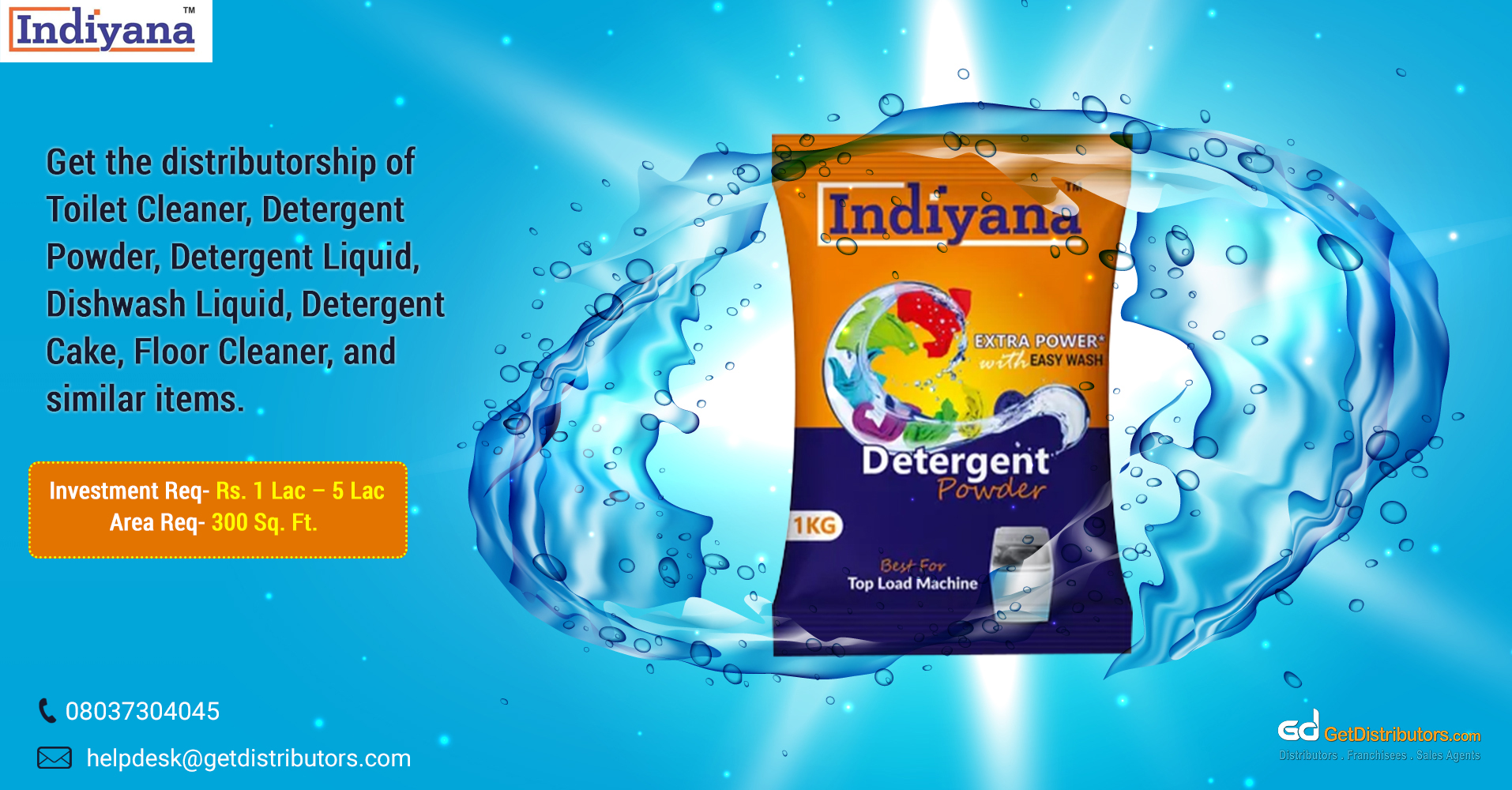 A variety of detergents and cleaning products for distribution