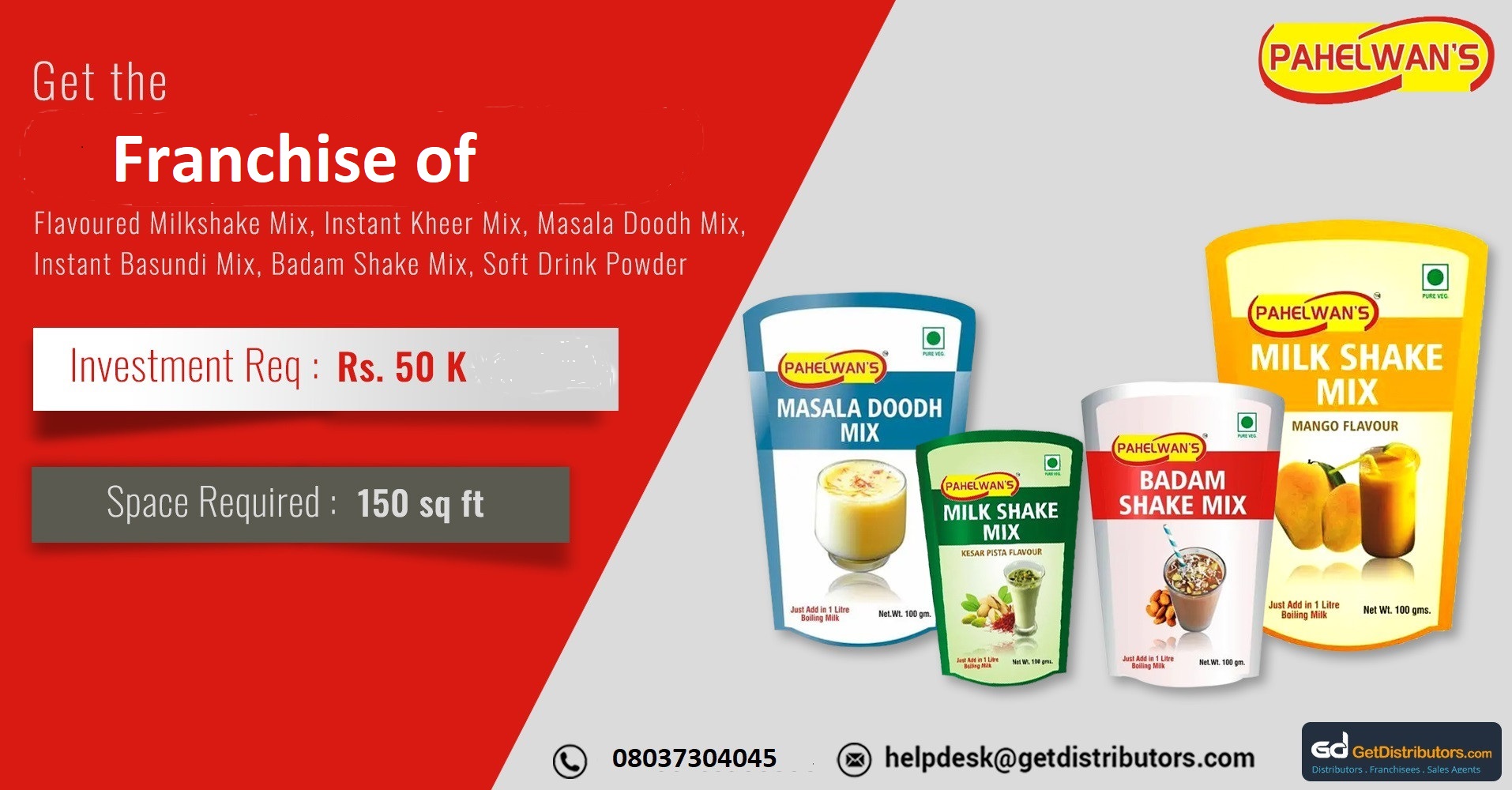 Become the franchisee of milkshakes mixes and instant food items