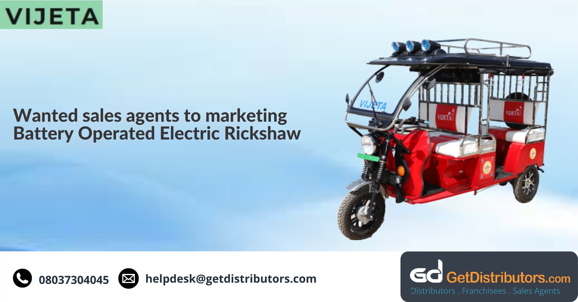 Wanted sales agents for marketing eco-friendly electric vehicles
