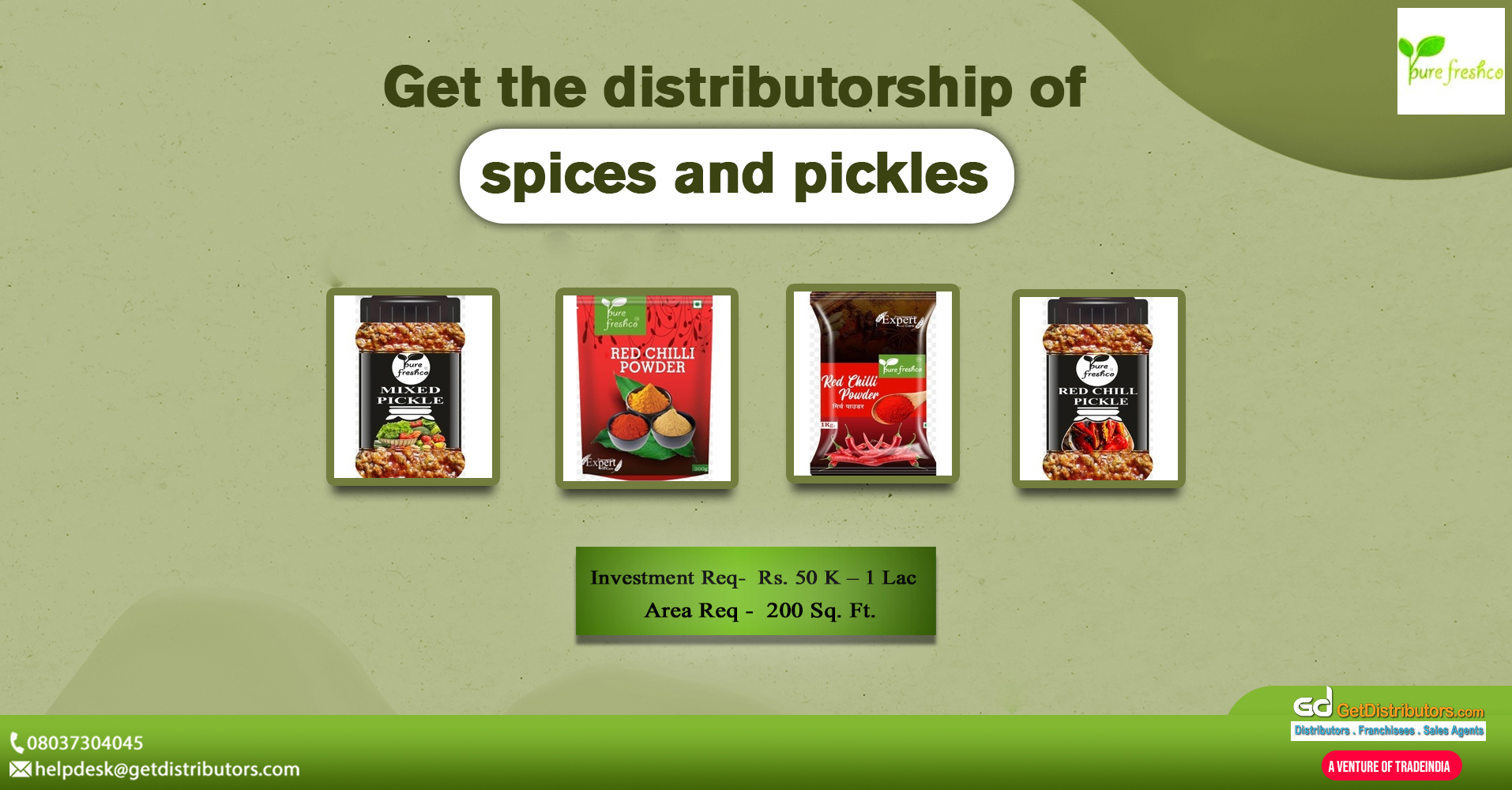 High-grade powdered spices and pickles for distribution