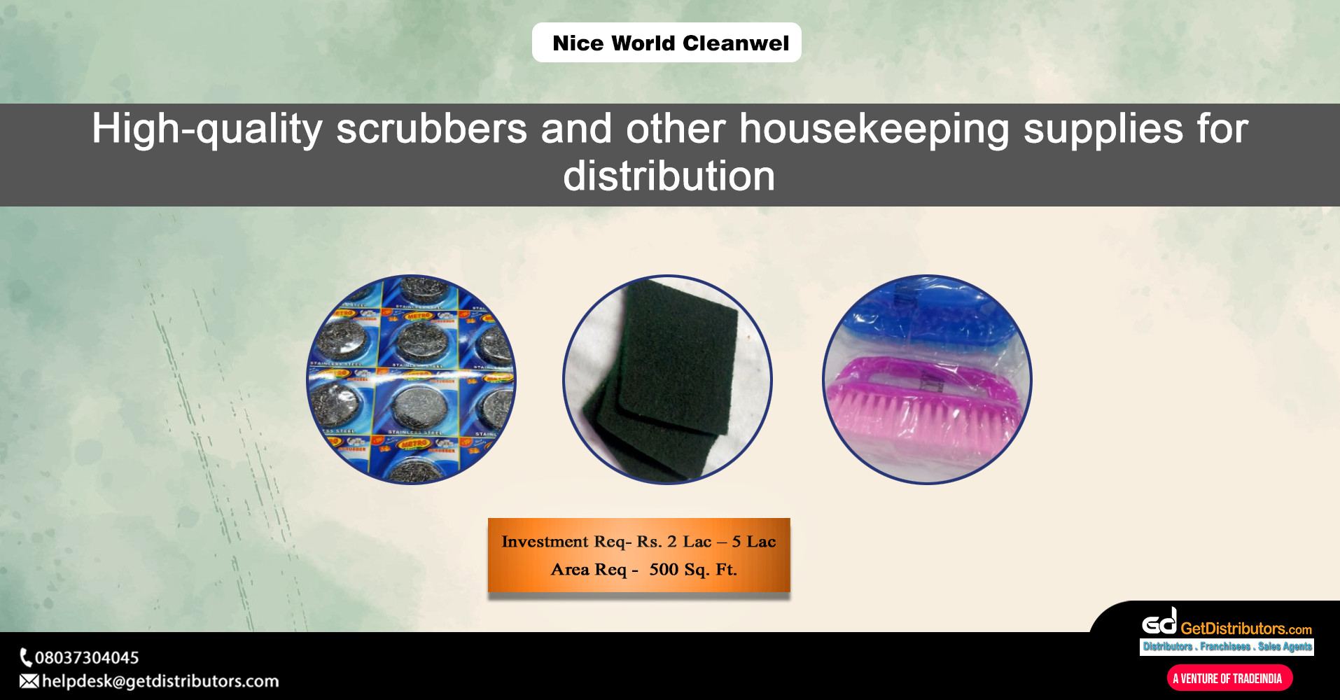 High-quality scrubbers and other housekeeping supplies for distribution